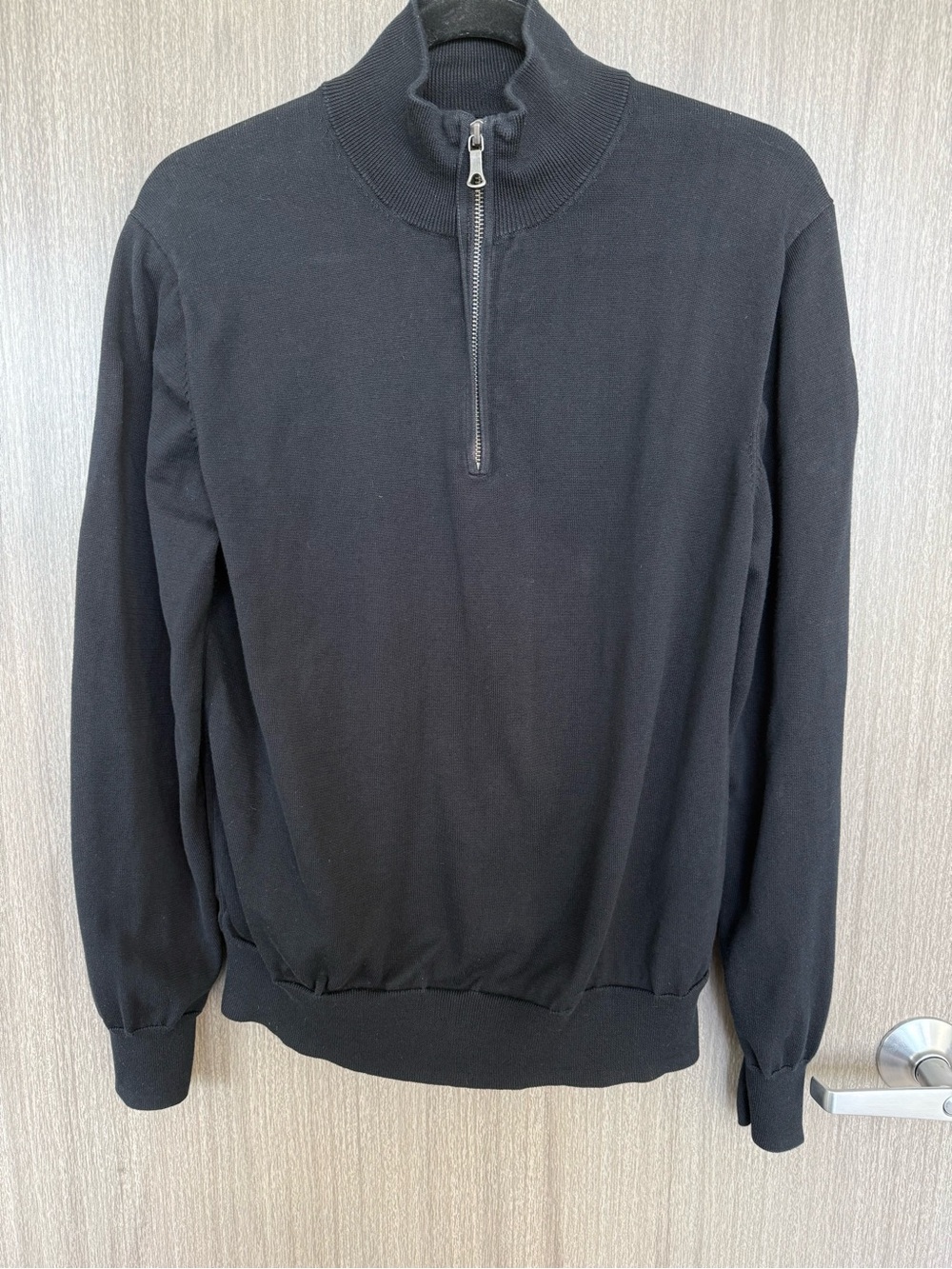 Men's Buttoned Down 100% Cotton Black Half-Zip Sweater- Medium